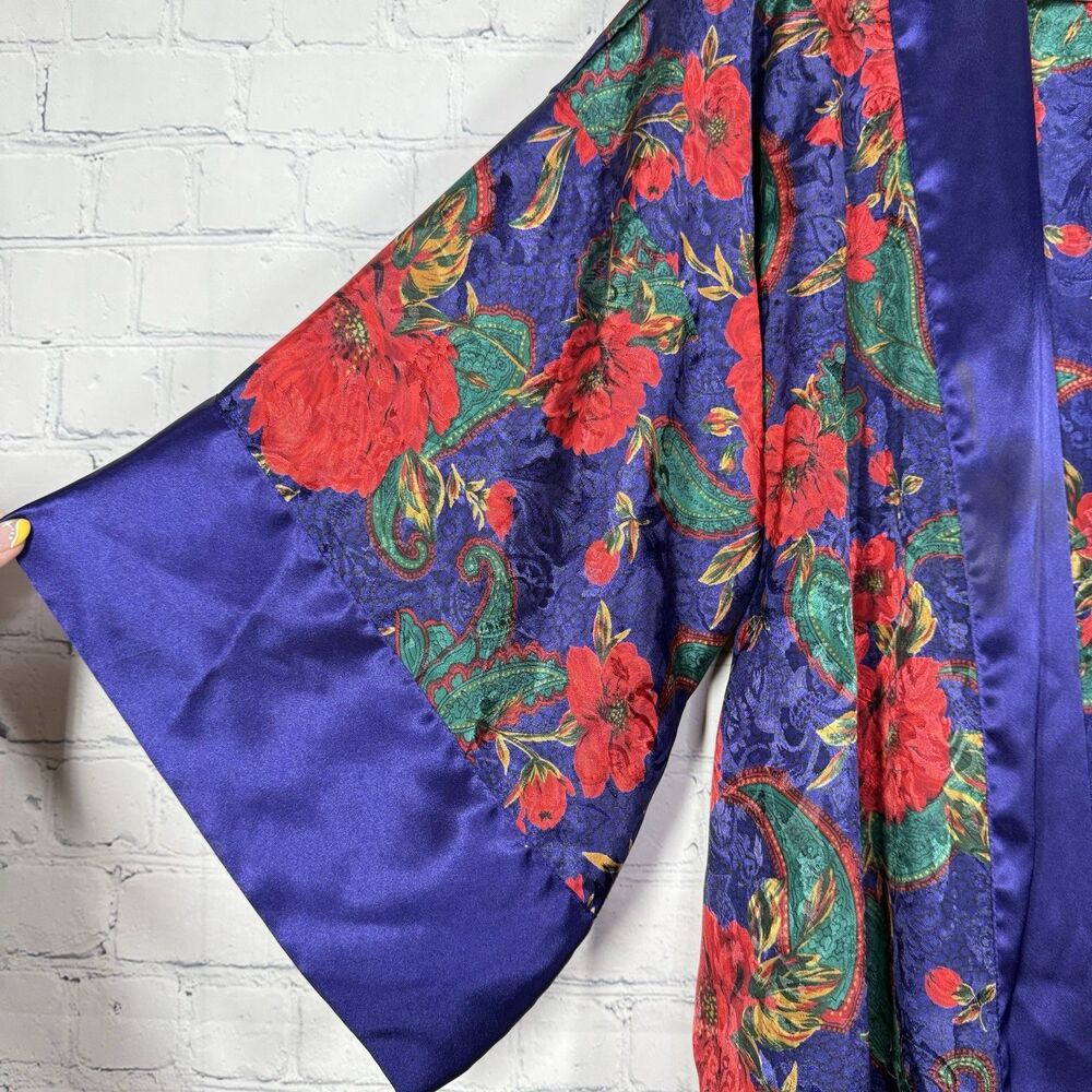 Vintage 90s Victoria's Secret Satin Sleep Dress Womens Small Purple Blue Floral - Picture 11 of 14